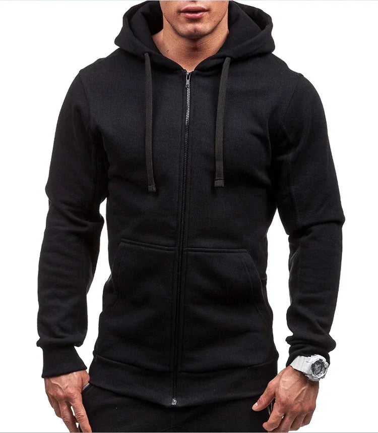 Men’s Casual Zip Hoodie – Solid Color Hooded Sweatshirt Jacket Cardigan for Spring & Autumn