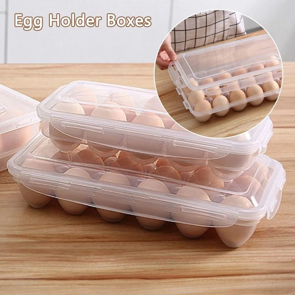 Egg Storage Box with Lid - Transparent Fresh Preservation Fridge Organizer 10/18 Grid Egg Holder Rack for Kitchen