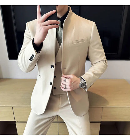 Korean Style Slim Fit Men's Wool Blazer Two-Piece Business Suit – Formal Elegant Set (M to 5XL)