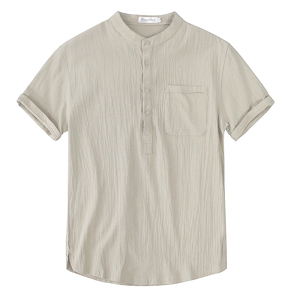 Men’s Summer Cotton Linen Short Sleeve T-Shirt Breathable Casual Loose Fit LED Style Tee Shirt S-3XL Comfort Wear