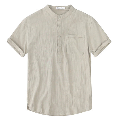 Men’s Summer Cotton Linen Short Sleeve T-Shirt Breathable Casual Loose Fit LED Style Tee Shirt S-3XL Comfort Wear