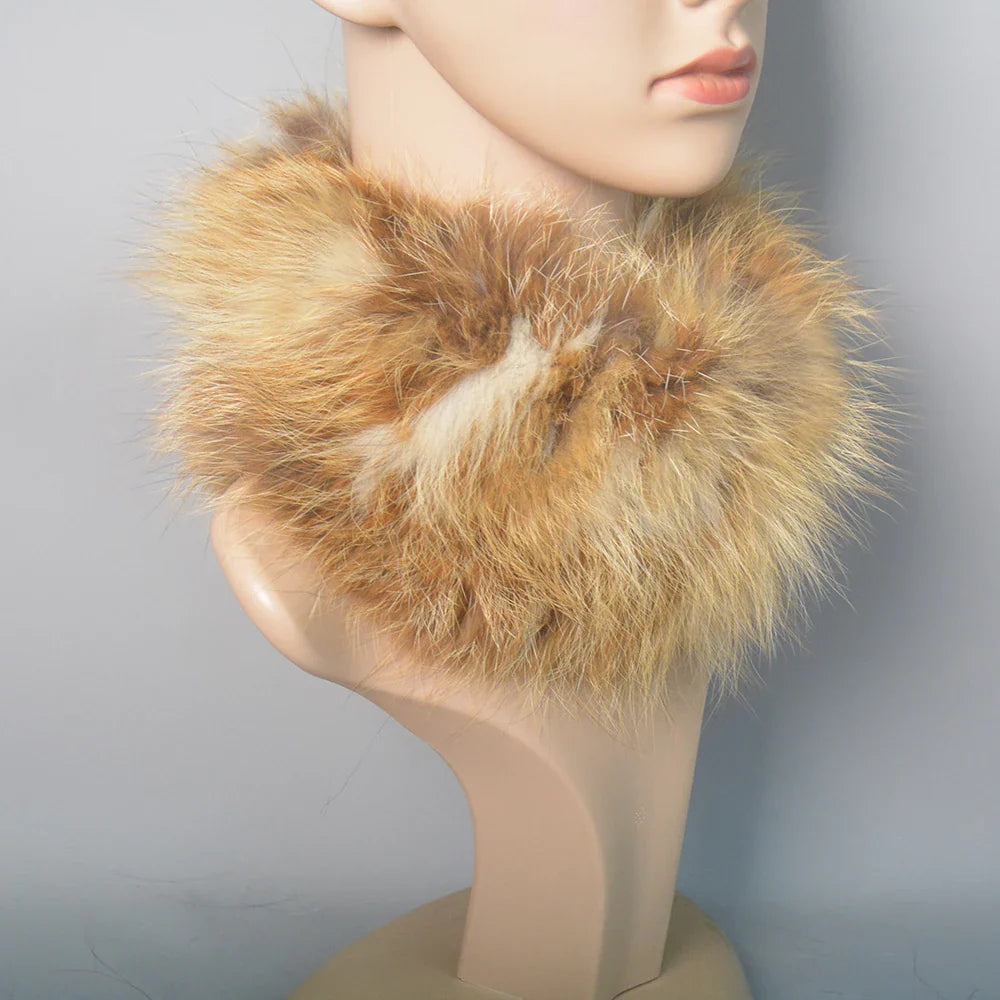 2025 Real Fox Fur Scarf and Headband – Luxury Winter Neck Warmer for Women, 100% Natural Fur, Elastic Ring Muffler