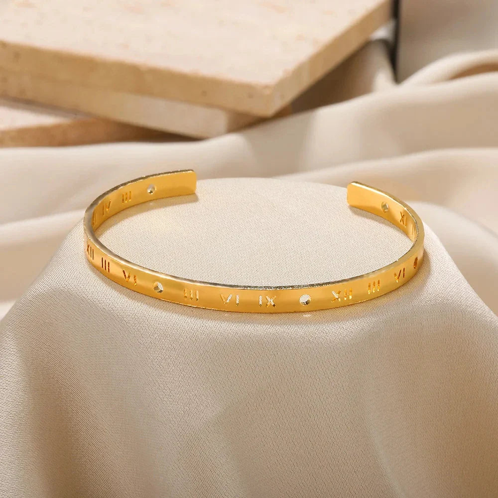 Classic Bump Pattern Open Cuff Bracelet – Gold Stainless Steel Bangle for Women Elegant Hand Jewelry Gift Accessory