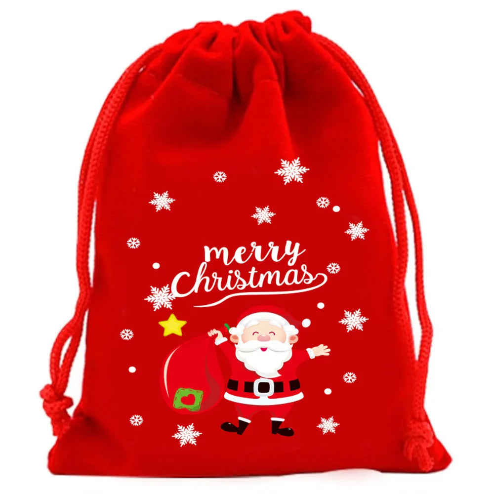 2025 Christmas Velvet Drawstring Bags – Red & Green Candy, Gift, Party, and Biscuit Storage Pouches