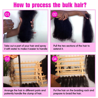 1Pc 30g Brazilian Afro Kinky Curly Remy Human Hair Bulk — No Weft Braiding Extensions for Locs & Braids