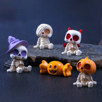 4-Piece Halloween Mini Figurines Set - Spooky Resin Pumpkin, Ghost & Skull Decor for Home & Garden