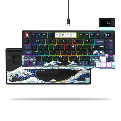 Wired Mechanical Gaming Keyboard with OLED Display – Hot-Swappable Pudding Keycaps, Full RGB Backlit for PC & Laptop