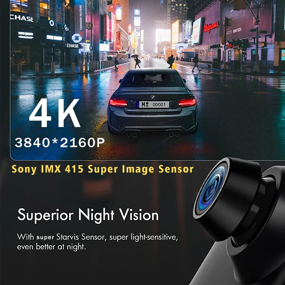 10" 4K Dash Cam Car DVR – 3840x2160P, CarPlay, Android Auto, GPS, 5G WiFi, AUX, Rearview Mirror Dash Camera, FM Recorder