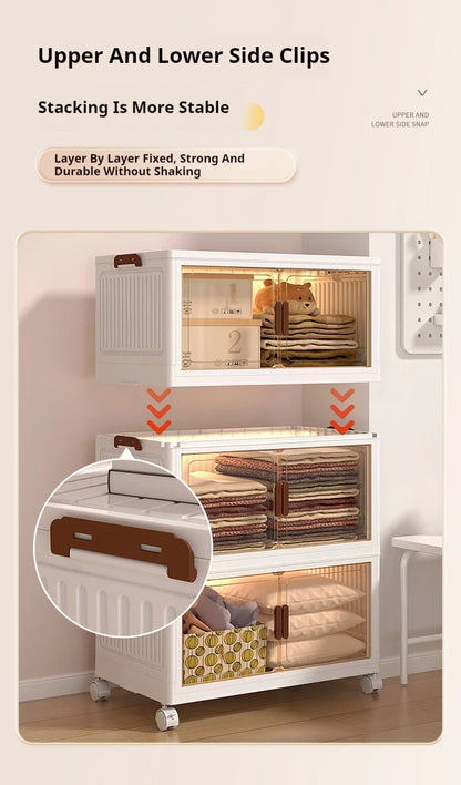 2025 Folding Living Room Cabinet – Multifunction Rolling Closet Organizer with Large Capacity Storage