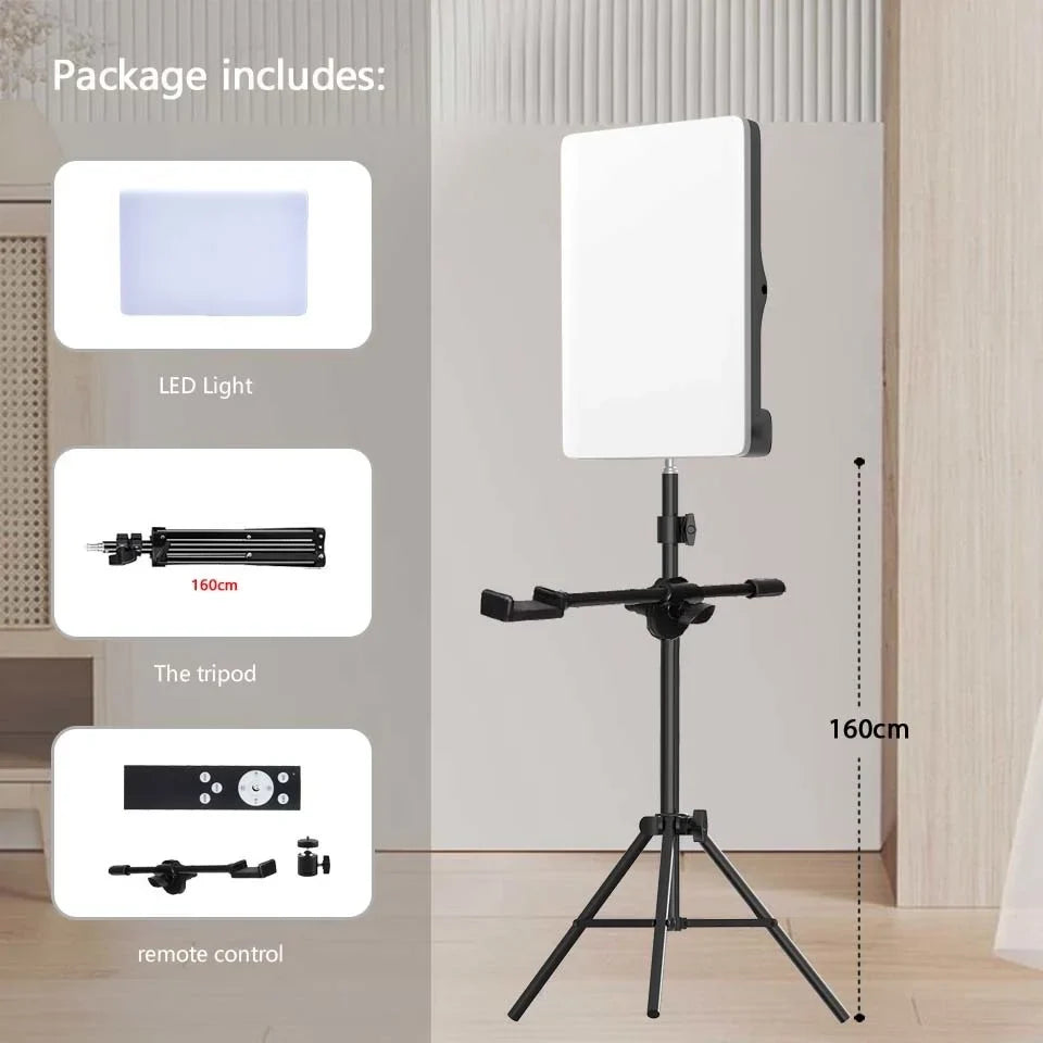LED Photo Studio Video Fill Light Panel – 3000K-6500K Adjustable with Tripod Stand & Long Arm, EU Plug for Live Streaming
