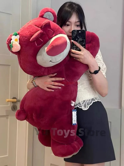 New Disney Kawaii Toy Story Lotso Bear Plush Pillow – Strawberry Sofa Stuffed Toy for Kids & Birthday Gift
