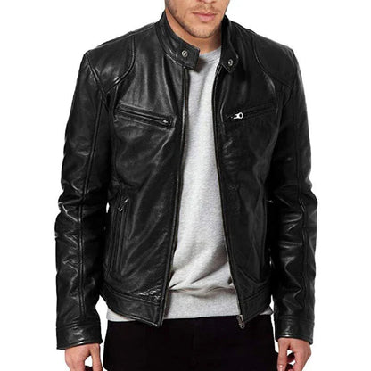 2024 Men’s Motorcycle Leather Jacket – Casual Slim Fit PU Coat with Lapel, Anti-Wind Motorcycle Outerwear for Autumn