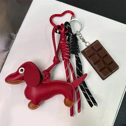 Leather Dachshund Bag Pendant - Creative Dog Keychain & Car Keyring Charm Gift