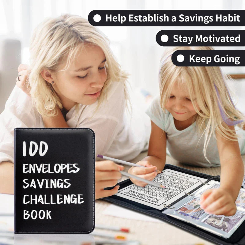 100 Day Couple's Challenge Journal – PU Leather Loose-Leaf Savings Book with Magnetic Buckle, Save & Make Money Notebook