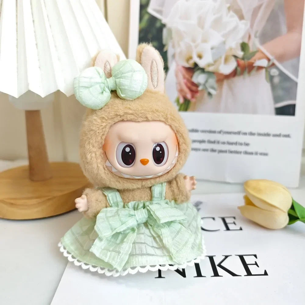 Labubu Clothes Outfit — Sweet Candy Skirt with Fresh Colors & Straw Hat Rural Style for Sitting Party Labubu