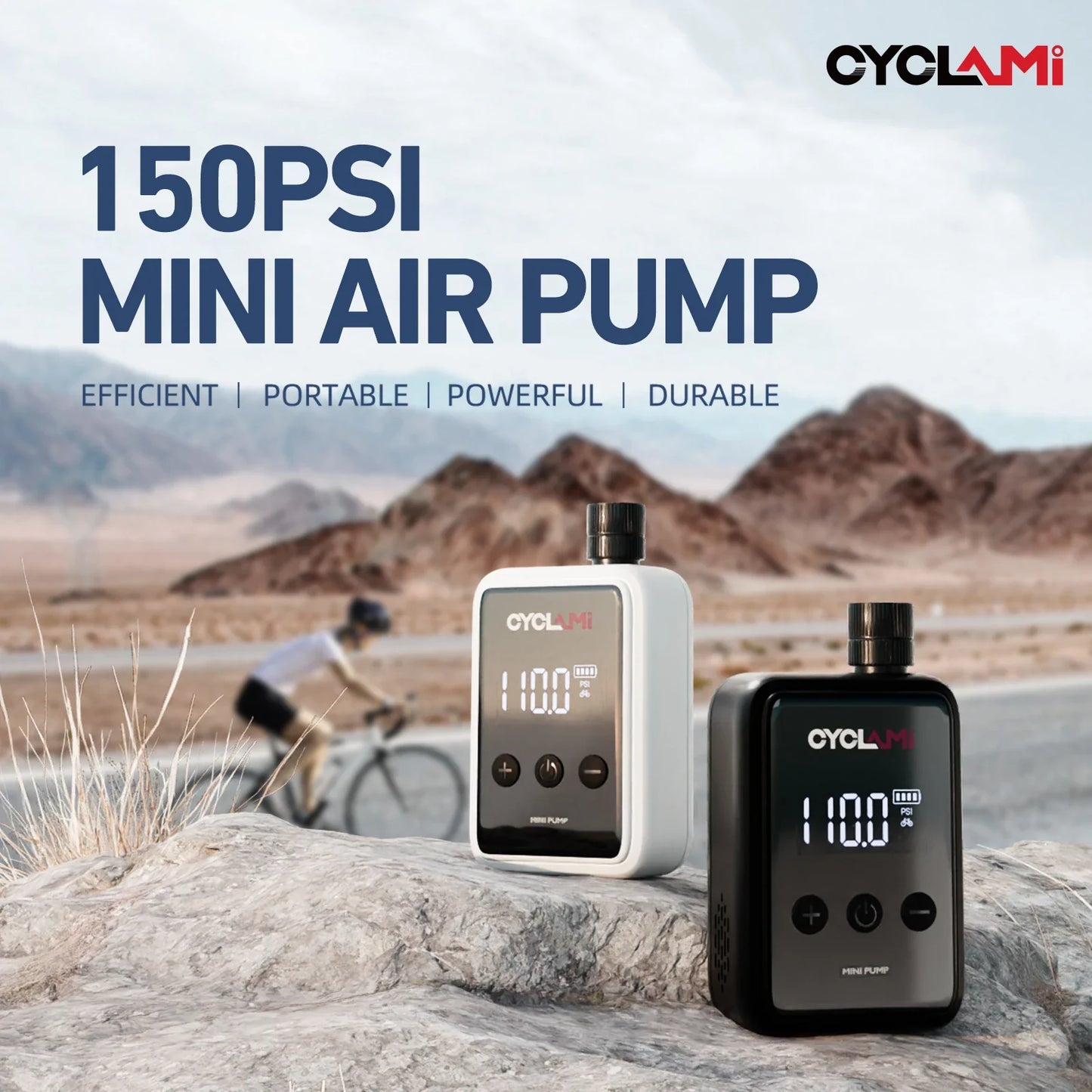 CYCLAMI HW125 150PSI Portable Electric Bike Air Pump – Rechargeable Mini Tire Inflator for Schrader & Presta Valves