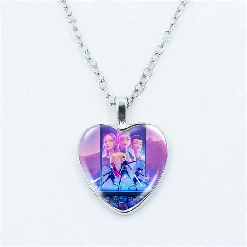 2025 KPop Demon Hunters Necklace & Bracelet Set – Kawaii Anime Jewelry for Girls, Cosplay Pendant Accessories
