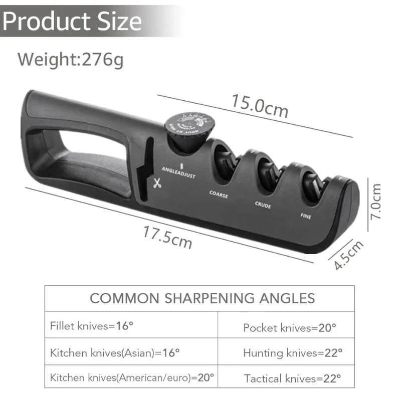 Upgraded 4-in-1 Angle Adjustable Knife Sharpener – Professional Kitchen Blade & Scissors Grinder with Sharpening Stone