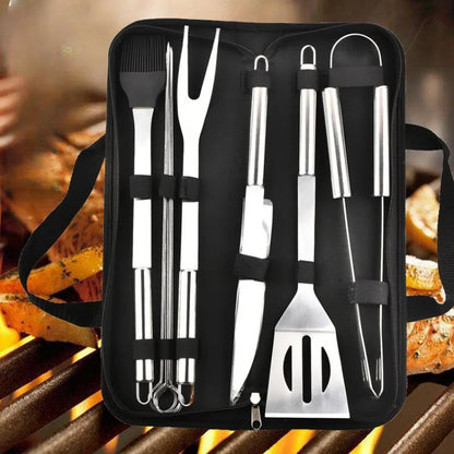 Stainless Steel BBQ Tool Set - Outdoor Barbecue Combo with Portable Storage Cloth Bag, Oven and Baking Tools