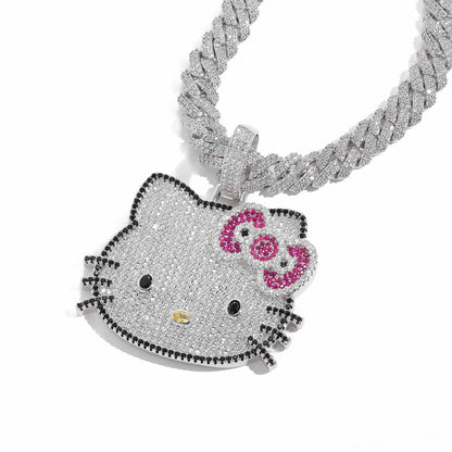 Hello Kitty Y2K White Gold Pendant Necklace – Sweet Long Layered Jewelry Chain for Women, Halloween Style (Europe & America)