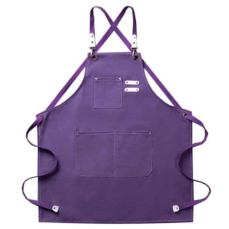 New Fashion Canvas Kitchen Apron – Unisex Chef Work Apron for Grill, Restaurant, Bar, Shop, Cafes, and Beauty Nail Studios