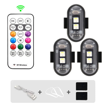 RGB LED Strobe Lights for Car & Motorcycle – 8-Color Wireless Flash Position Warning Lights for Aircraft & Helicopter