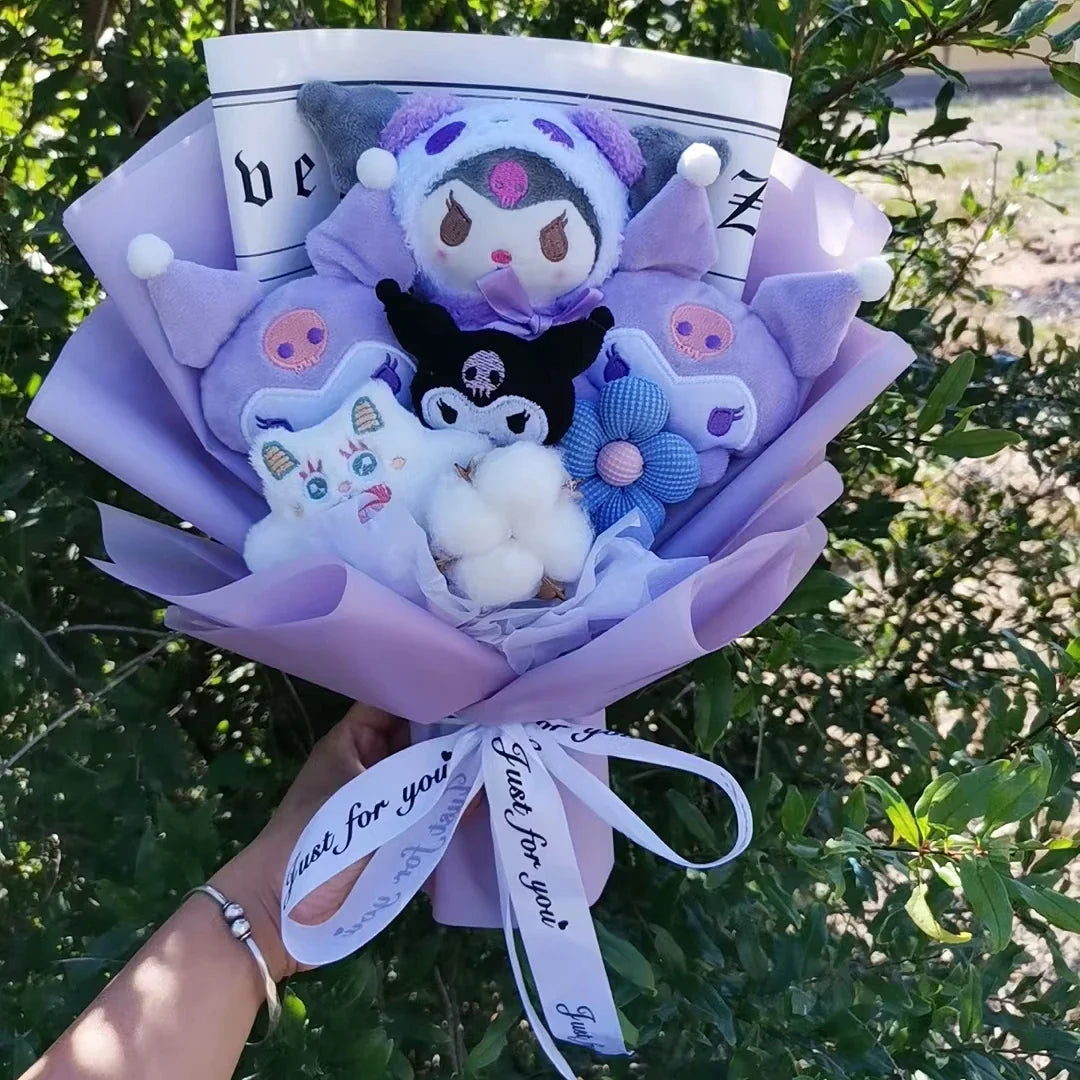 Sanrio Kuromi Plush Flower Bouquet — Soft Plush Doll Gift for Christmas, Valentine's Day, Birthday & Wedding Party