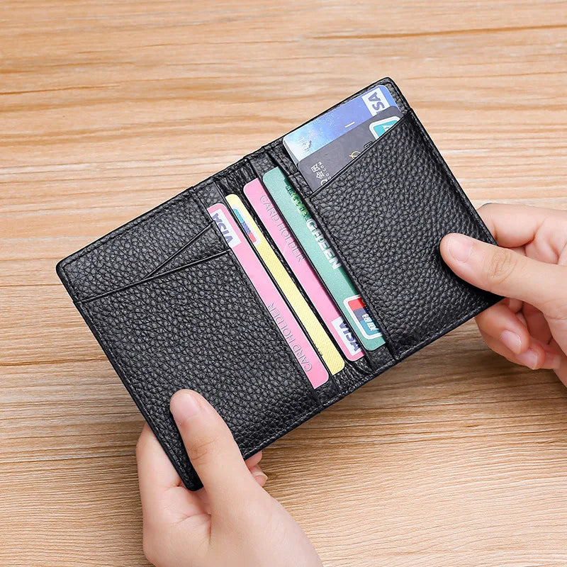 YUECIMIE Super Slim Leather Wallet – Genuine Mini Credit Card Holder, Thin Soft Purse for Men