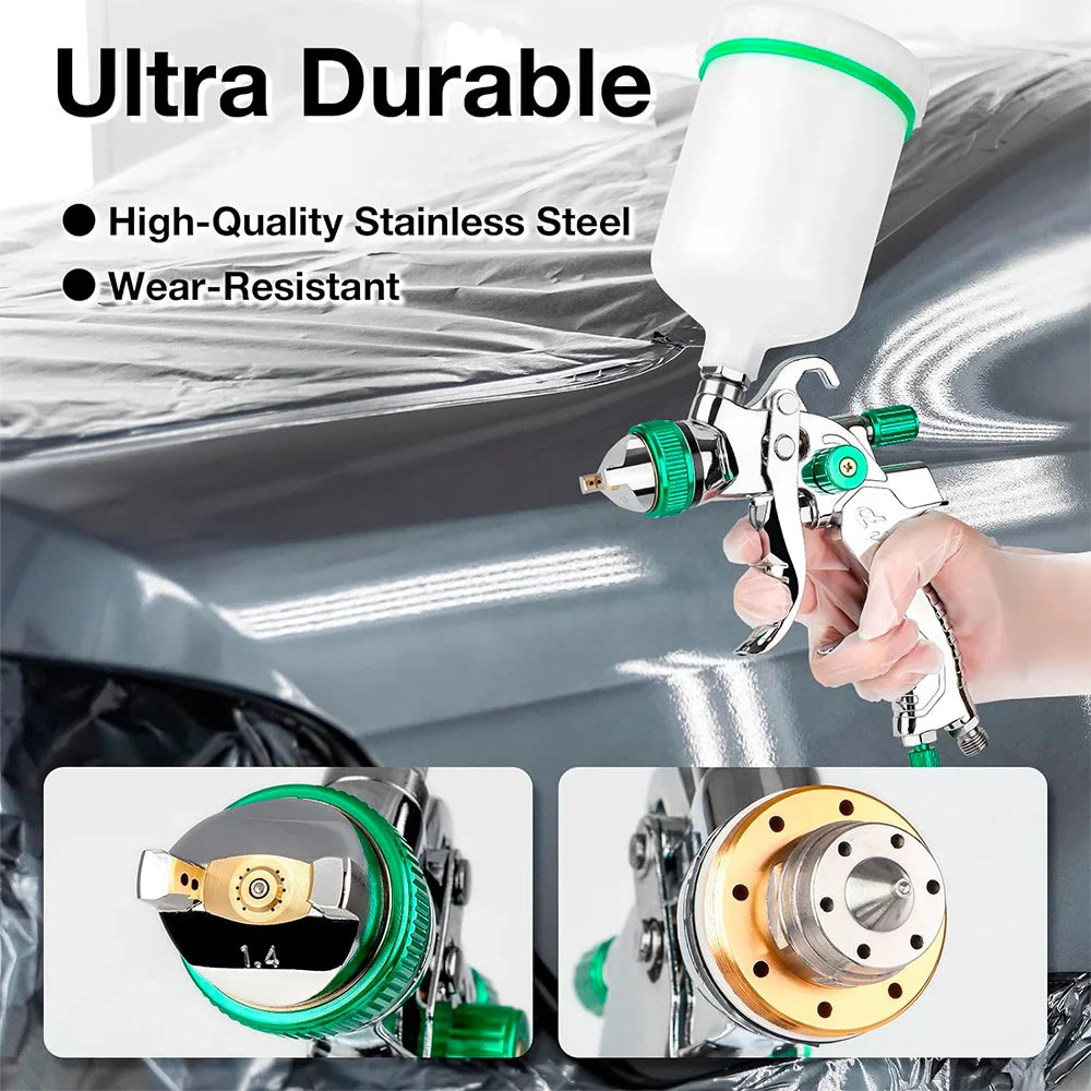 Cordless HVLP Spray Gun 1.4-3.0mm Adjustable High Atomization Gravity Sprayer Pneumatic Tool