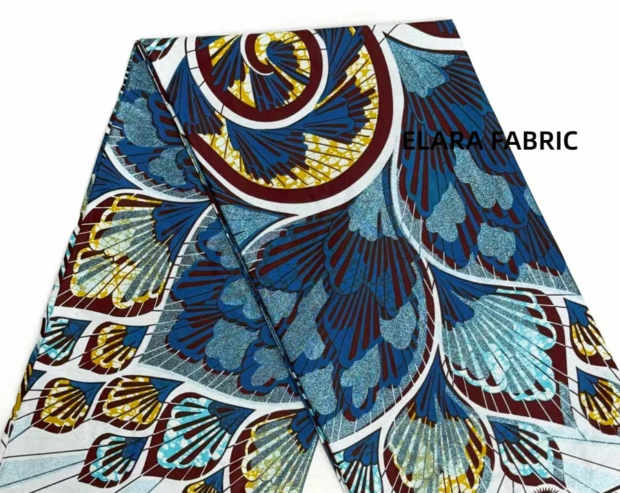 African Golden Glitter Wax Fabric - Soft Cotton Ankara Batik Print Material for Uniforms