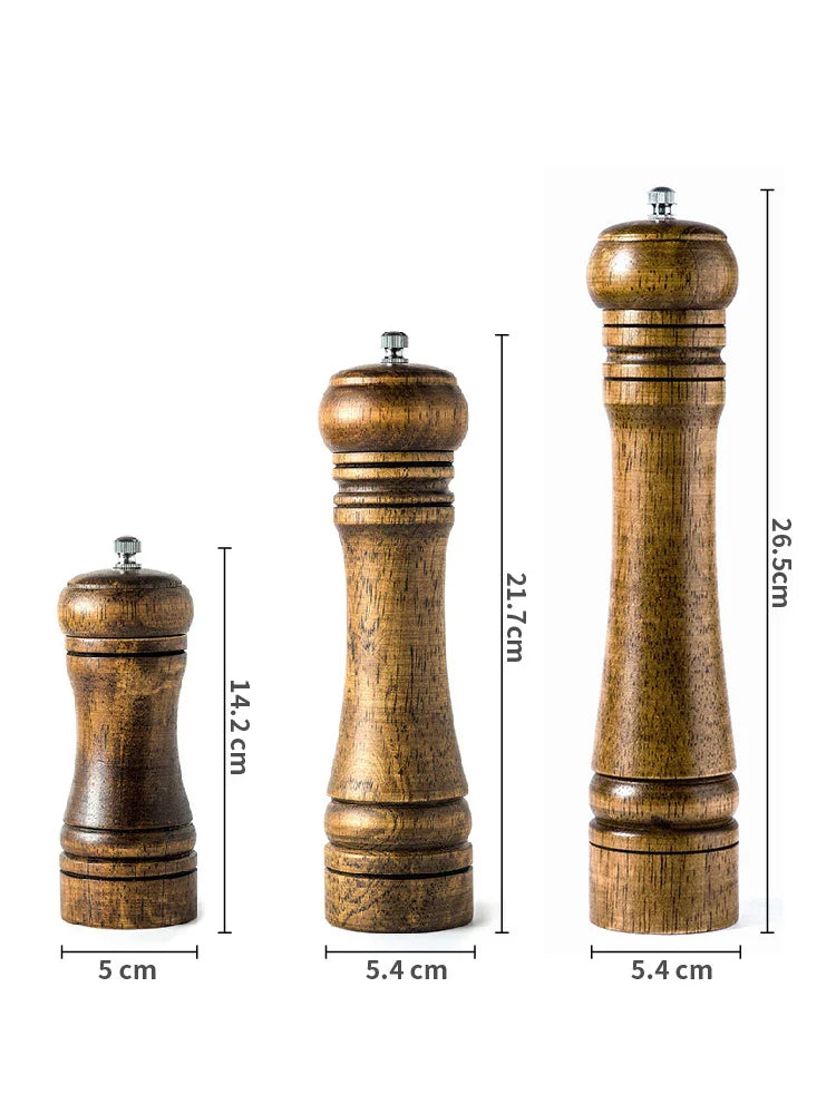 Solid Wood Salt and Pepper Grinder Set: 5", 8", 10" - Adjustable Ceramic Grinder, Kitchen Cooking Tools