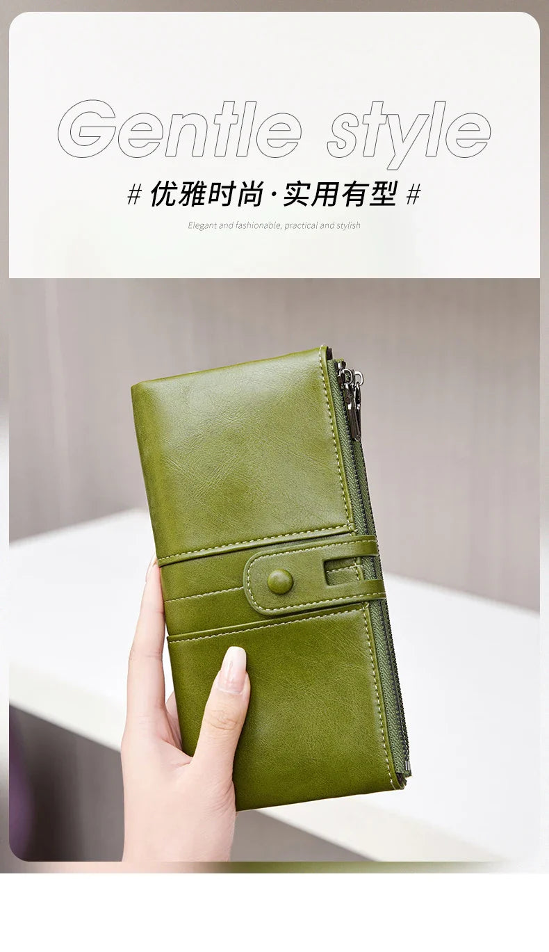 RFID Blocking Large Capacity Wallet – Soft Leather Solid Color Clutch, Multi-Functional Zipper Purse for Women & Men