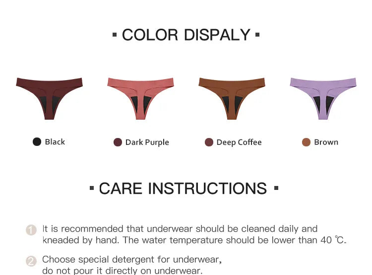 New Design Seamless Low Waist Leak-Proof Menstrual Thong Panties – 4 Layer Washable, Light Flow Period Underwear for Women