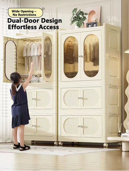 Foldable Storage Cabinet with Drawers – Dustproof Wardrobe Organizer for Home & Office