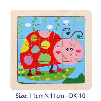 11cm Kids Wooden Jigsaw Puzzle – Cartoon Animal & Vehicle Montessori Educational Toys