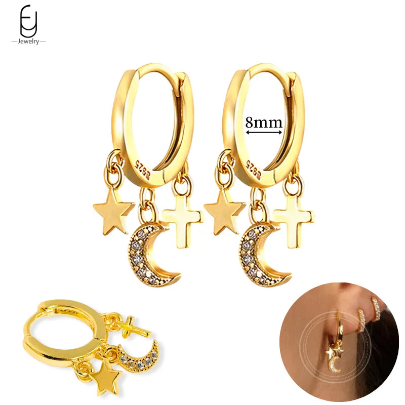 925 Sterling Silver Gold Tassel Earrings - Vintage Crystal Long Chain Hoop Jewelry for Women