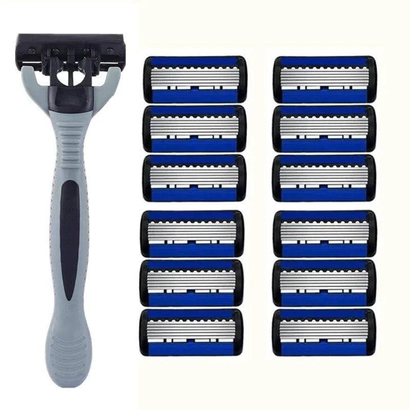 Men’s Manual Safety Razor – 6-Layer Stainless Steel Hair Removal Knife with Replaceable Razor Head and Tools