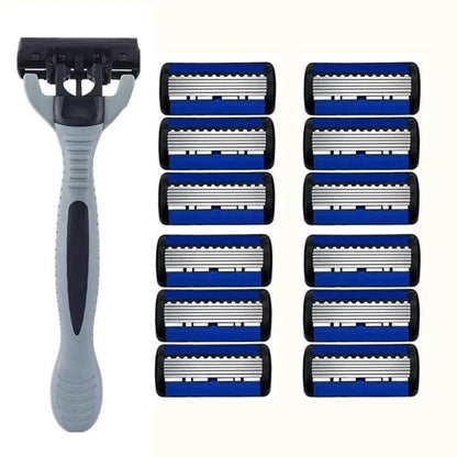 Men’s Manual Safety Razor – 6-Layer Stainless Steel Hair Removal Knife with Replaceable Razor Head and Tools