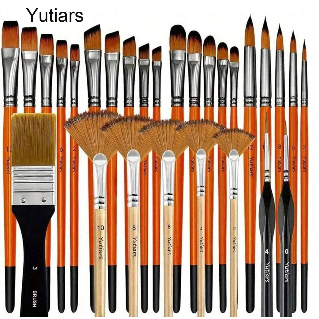 28/32PCS Acrylic Paint Brush Set – Premium Nylon Bristles with Round, Flat, Filbert, Fan & Detail Brushes for Art Painting