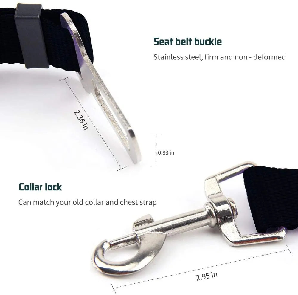 Adjustable Pet Car Seat Belt - Vehicle Dog Harness Lead Clip for Safety, Traction Dog Collar Accessory
