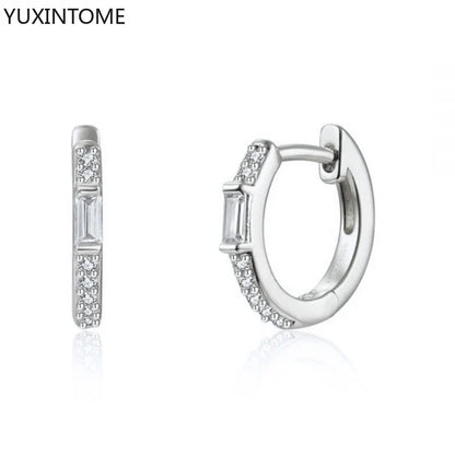 925 Sterling Silver White Zircon Hoop Earrings for Women – Fashion Geometric Crystal Silver Earrings Fine Jewelry Elegant Daily Wear Jewelry