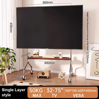 Rolling TV Stand on Wheels – Mobile Cart for 32–75in LCD & LED Flat/Curved TVs, Holds 110lbs, VESA 600x400mm