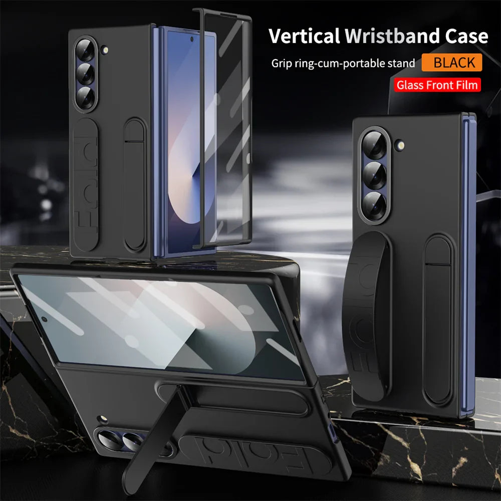 Luxury Wristband Case for Samsung Galaxy Z Fold 3-7 – Invisible Bracket Silicone Cover with Hand Strap & Folding Stand