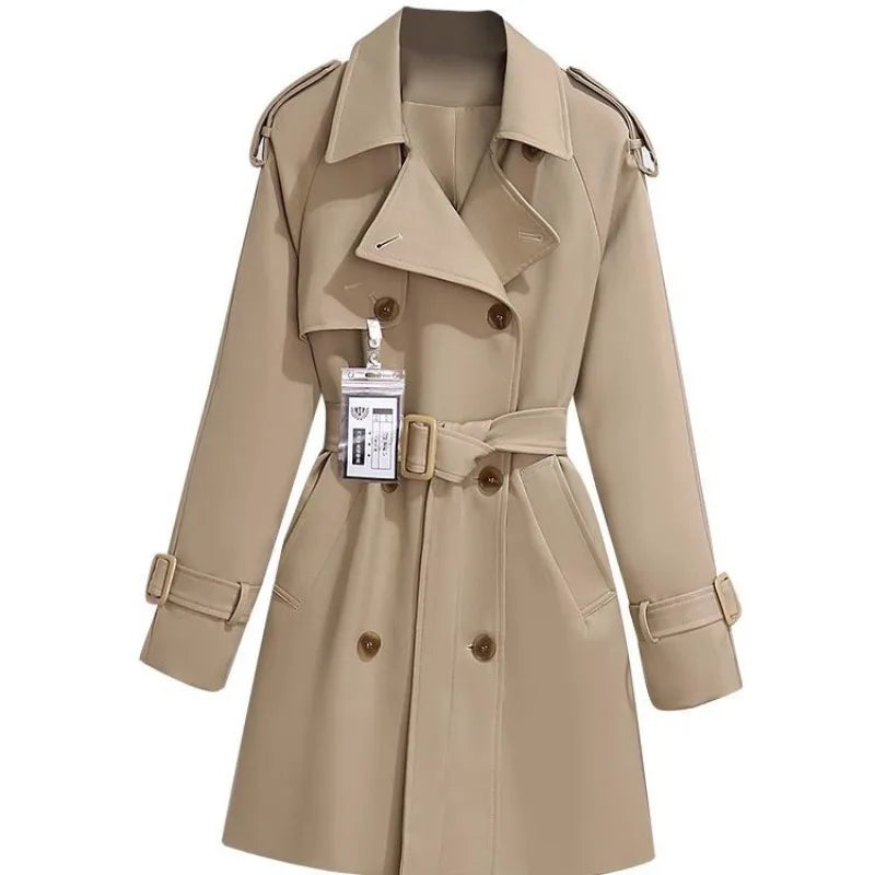 Women’s Trendy Trench Coat – Spring Autumn Slim Mid-Length Double-Breasted Belted Windbreaker