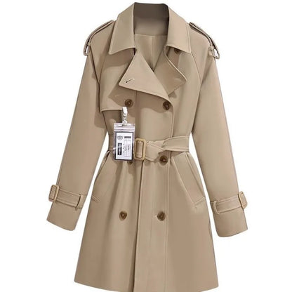 Women’s Trendy Trench Coat – Spring Autumn Slim Mid-Length Double-Breasted Belted Windbreaker