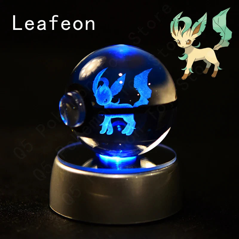 Pokemon 3D Crystal Ball Figurine — Pikachu, Gengar, Mew, Mewtwo Glass Statue with Lamp Base, Kids Birthday Gift