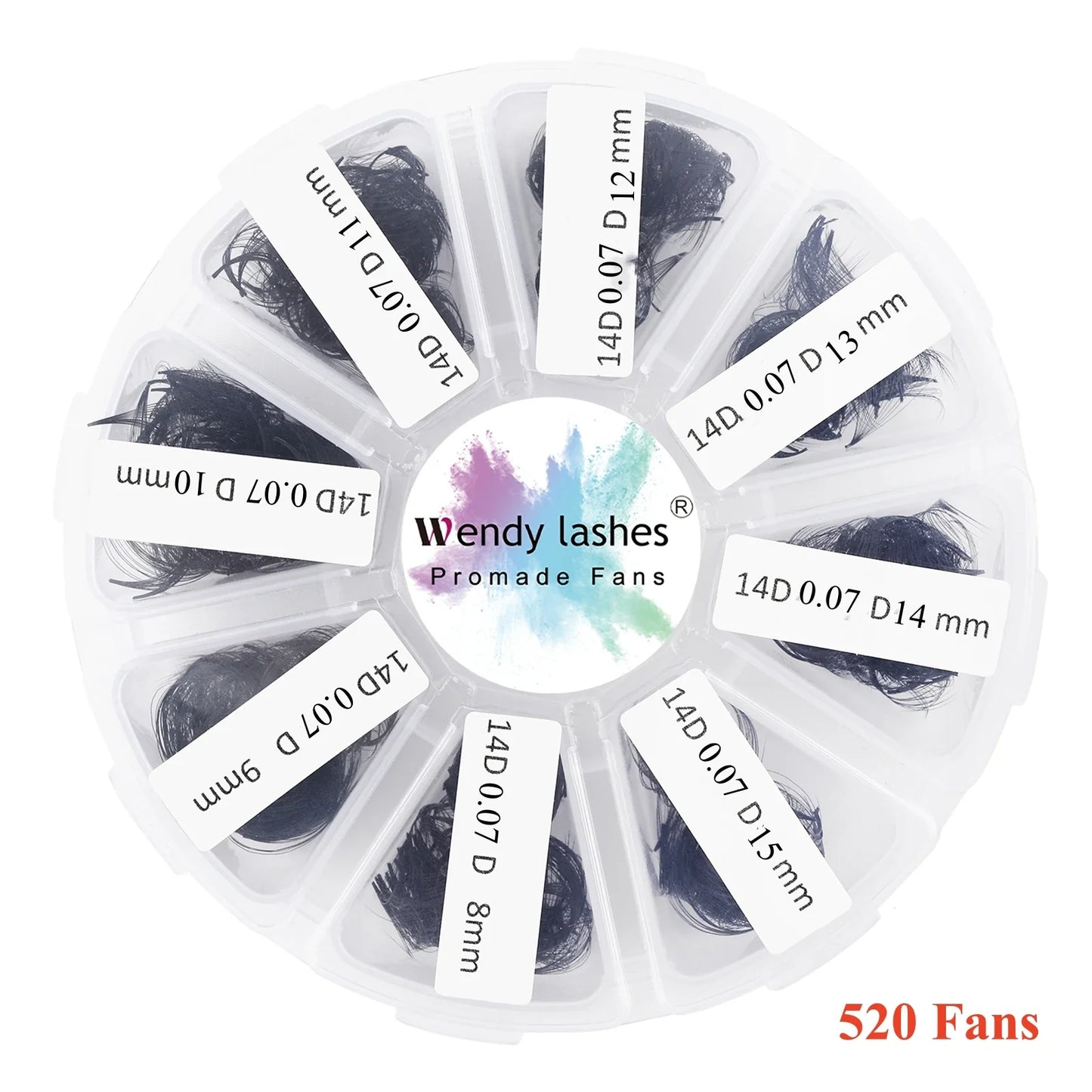 Wendy Lash Premade Volume Fans – 3D/5D/6D/10D/14D/16D Thin Root Eyelash Extensions, Sharp Pointy Stem, 520 Loose Lashes