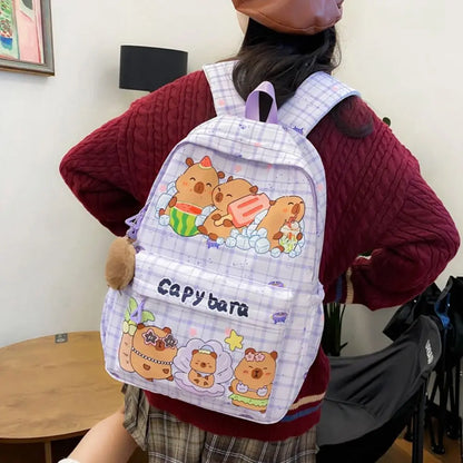 Cute Capybara Backpack | Large Capacity, Breathable Nylon Schoolbag for Students, Women & Girls, Ultra-Light Book Bag