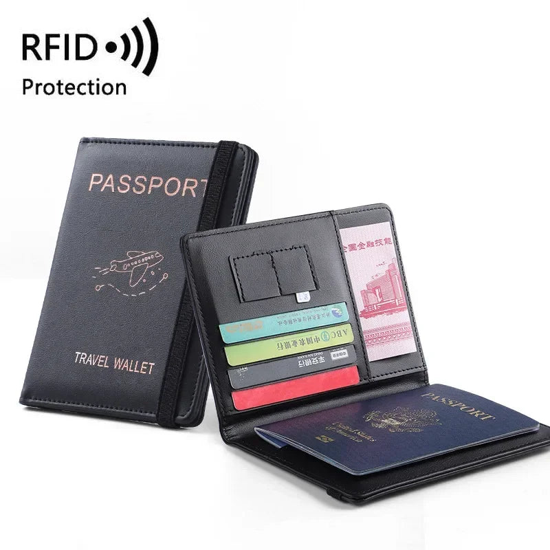 RFID Leather Passport Wallet - Vintage Multi-Function Travel Holder for Men & Women ID Bank Cards Business Accessories