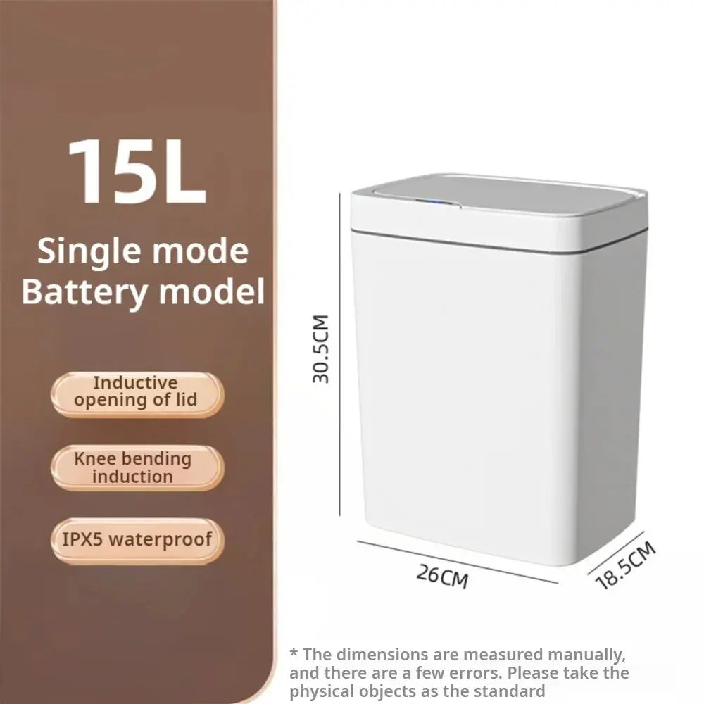 15L Smart Sensor Trash Can - Touchless Automatic Waste Bin for Bathroom, Kitchen & Home